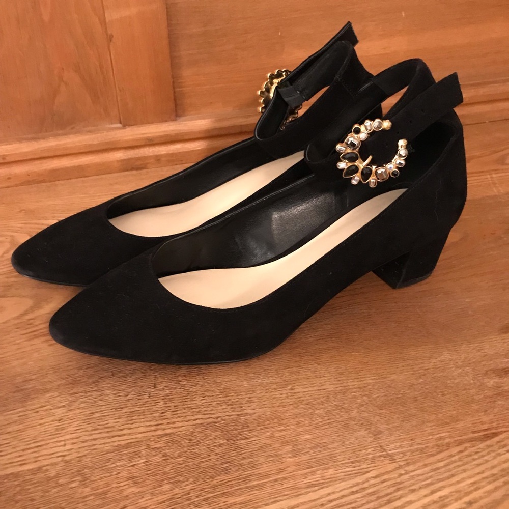Nine West Black Velvet Heels with Ankle Strap